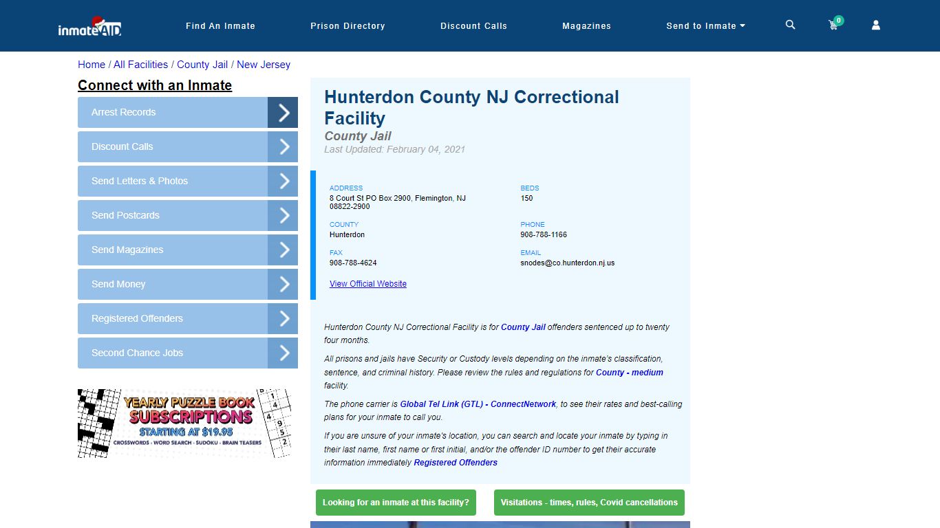 Hunterdon County NJ Correctional Facility - Inmate Locator - Flemington, NJ
