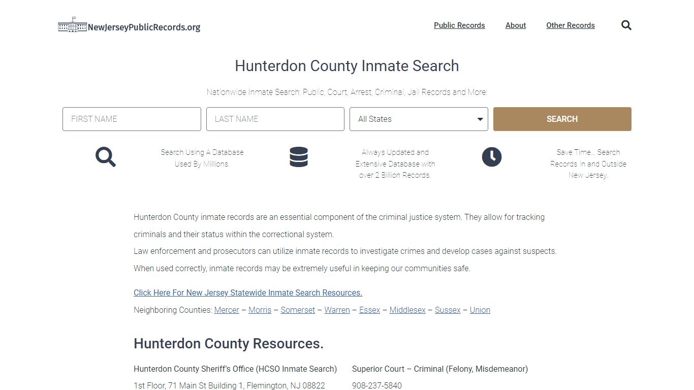 Hunterdon County Inmate Search - HCSO Current & Past Jail Records